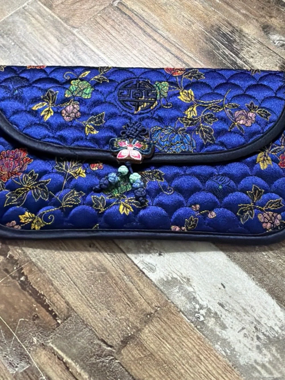 & Other Stories Navy Quilted Floral Embroidered Clutch